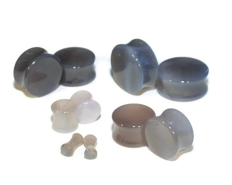 Grey Agate Plugs Double Flared Plugs Stone Plugs Stone Gauges Ear Gauges 8g, 6g, 4g, 2g, 0g, 00g, 7/16, 1/2, 9/16, 5/8, 3/4, 7/8, 1 image 2