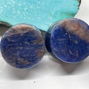 OOAK 5/8&quot; (16mm) - Double Flare Blue Sodalite Stone Plugs - One of a Kind Gauges