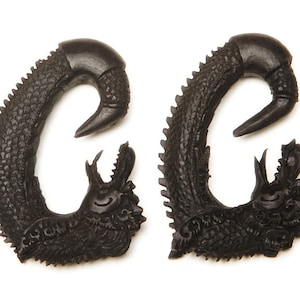 Limited Edition Ebony Wood Dragon Gauged Earrings 2g, 0g, 00g, 7/16&quot;