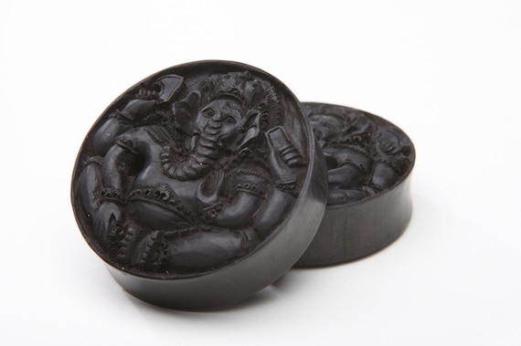 Ebony Wood Ganesha Plugs 1 1/8", 1 1/4", 1 3/8", 1 5/8", 1 15/16", 2"