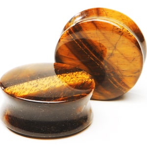 Brown Tigers Eye Double Flared Stone Plugs - 8g, 6g, 4g, 2g, 0g, 00g, 7/16&quot;, 1/2&quot;, 5/8&quot;, 3/4&quot;, 7/8, 1&quot;
