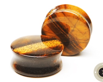 Brown Tigers Eye Double Flared Stone Plugs - 8g, 6g, 4g, 2g, 0g, 00g, 7/16", 1/2", 5/8", 3/4", 7/8, 1"