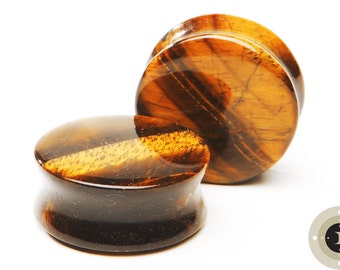 Brown Tigers Eye Double Flared Stone Plugs - 8g, 6g, 4g, 2g, 0g, 00g, 7/16", 1/2", 5/8", 3/4", 7/8, 1"