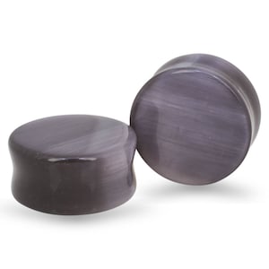 Grey Cats Eye Stone Plugs - 6g, 4g, 2g, 0g, 00g, 7/16&quot;, 1/2&quot;, 9/16&quot;, 5/8&quot;, 3/4&quot;, 7/8, 1&quot;