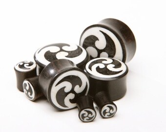 Inlayed Ebony Wood Plugs 2g, 0g, 00g, 7/16", 1/2", 9/16", 5/8", 11/16", 3/4", 7/8", 1"