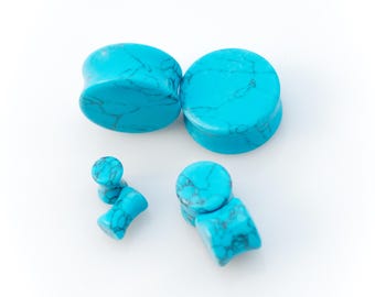 Double Flared Turquoise Plugs | Stone Plugs | Double Flared Plugs | Blue Plugs 8g, 6g, 4g, 2g, 0g, 7/16", 1/2", 9/16", 5/8", 3/4", 7/8, 1"