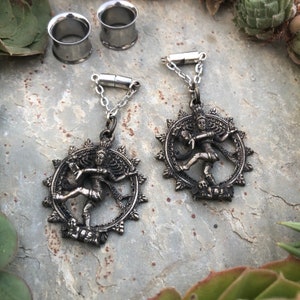 Antique Dancing Shiva Magnetic Clasp Gauged Earrings - Worn through Tunnels size 2g, 0g, 00g, 7/16&quot;, 1/2&quot;, 9/16&quot;, 5/8&quot;, 3/4&quot;, 7/8&quot;, 1&quot;