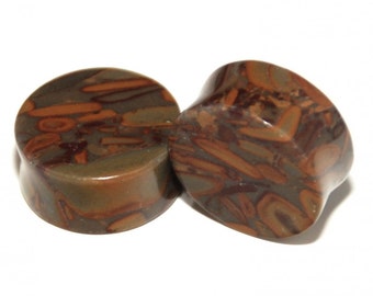 Bamboo Jasper Stone Plugs: Earth Toned Double Flared