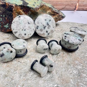 Jasper Stone Plugs | Single Flare Aqua Blue Dalmation Jasper Plugs | Stone Plugs 6g, 4g, 2g, 0g, 00g, 7/16, 1/2, 9/16, 5/8, 3/4, 7/8, 1