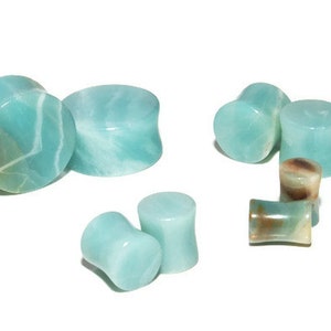 Pair of Beautiful Amazonite Stone Double Flared Plugs DifferentGauge Sizes Available 8g 6g 4g 2g 0g 00g 7/16 1/2 9/16 5/8 3/4 7/8 1 image 1