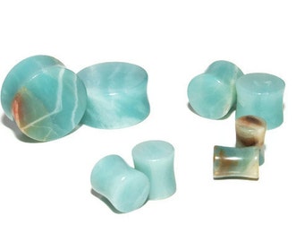 Pair of Beautiful Amazonite Stone Double Flared Plugs DifferentGauge Sizes Available 8g 6g 4g 2g 0g 00g 7/16" 1/2" 9/16" 5/8" 3/4" 7/8 1"