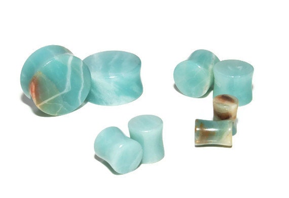 10 sizes Pair of Amazonite Organic Stone Plugs 6mm to 25mm Double Flared 10 sizes Pair of Amazonite Organic Stone Plugs 6mm to 25mm Double Flared