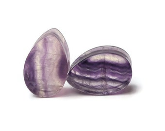 OOAK 7/8" (22mm) Double Flare Amethyst Teardrop Stone Plugs - gorgeous, unique one of a kind plugs