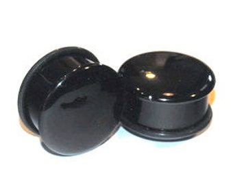 Single Flare Black Onyx Plugs | Black Plugs | Single Flare Plugs | Stone Plugs 6g, 4g, 2g, 0g, 00g, 7/16, 1/2, 9/16, 5/8, 3/4, 7/8, 1"