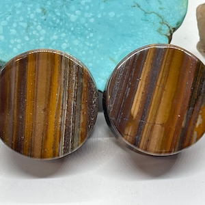 OOAK 7/8&quot; 22mm  - Double Flare Tiger Iron Double Flared Stone Plugs - One of a Kind Gauges