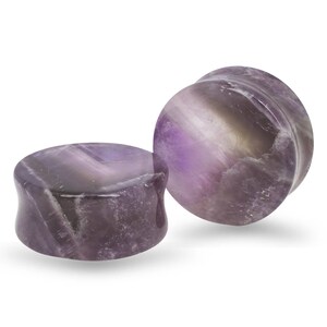 Amethyst Stone Plugs | Double Flared Plugs | Stone Plugs | Purple Amethyst Plugs | 8g, 6g, 4g, 2g, 0g, 00g, 7/16&quot;, 9/16&quot;, 3/4&quot;, 7/8, 1&quot;