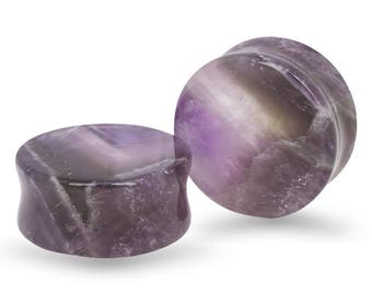 Amethyst Stone Plugs | Double Flared Plugs | Stone Plugs | Purple Amethyst Plugs | 8g, 6g, 4g, 2g, 0g, 00g, 7/16", 9/16", 3/4", 7/8, 1"