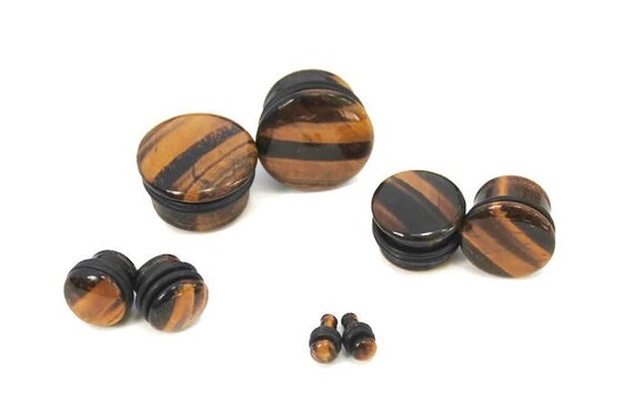 Braune Tiger Auge Einzelne Flare Stein Stecker Naturliche Etsy