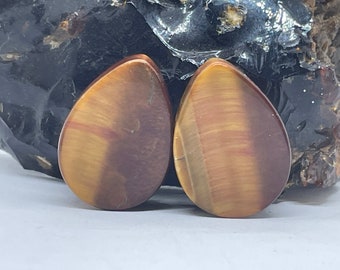 OOAK 1" 25mm Red and Brown Teardrop Double Flared Stone Plugs - One of a Kind Gauges