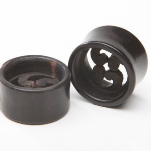 Ebony Wood plugs with cut out design - 7/16&quot;, 1/2&quot;, 9/16&quot;, 5/8&quot;, 11/16&quot;, 3/4&quot;, 7/8&quot;, 1&quot;