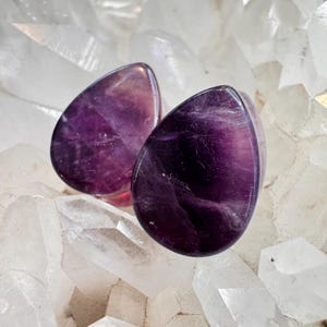 OOAK 5/8&quot; (16mm) Double Flare Fluorite Teardrop Stone Plugs - Gorgeous, Unique One of a Kind Plugs