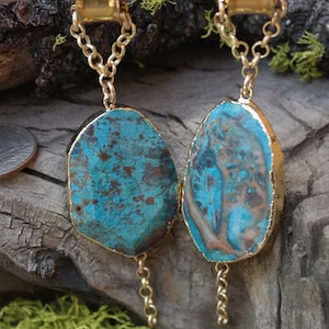 Chrysocolla Magnetic Clasp Gauged Earrings - Designed to be worn thru Tunnels -  0g, 00g, 7/16&quot;, 1/2&quot;, 9/16&quot;, 5/8&quot;, 3/4&quot;, 7/8&quot;, 1&quot;