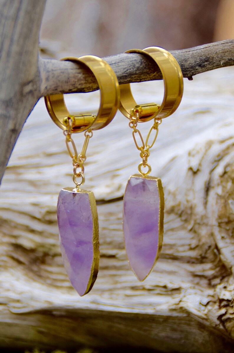 12 00g 14mm 22mm Faceted Amethyst Dangly Gauges 0g 716 58 916 25mm 10mm 6mm 16mm 13mm 78 11mm 1 19mm 34