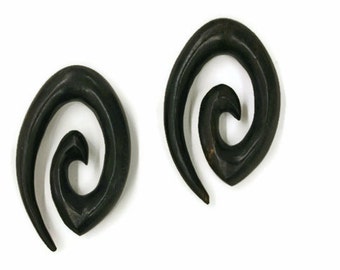 Boucles d'oreilles calibrées en spirale et diamants suspendus en bois d'ébène - disponibles à partir de 10 g - 9/16"