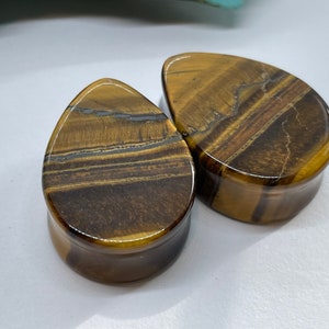 OOAK 1&quot; (25mm) - Tiger&#39;s Eye Tear Drop Double Flared Stone Plugs - One of a Kind Gauges
