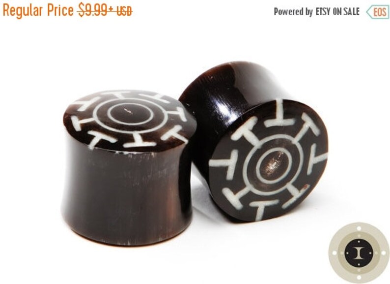 Horn Plugs with Bone Inlay Tribal Plugs Horn Plugs ON SALE 0g 8mm, 00g 9.5mm, 7/16 11mm, 1/2 13mm, 3/4 19mm, 7/8 22mm image 1