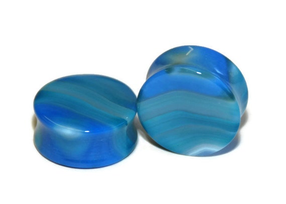 Intrepid Jewelry Blue Agate Stone Plugs Double-Flared