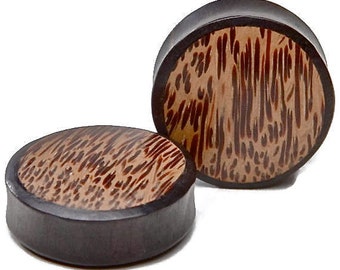 Ebony Wood Plugs with Palm Wood Inlay 2g, 0g, 00g, 7/16", 1/2", 9/16", 5/8", 3/4", 7/8, 1"