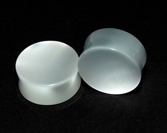White Cats Eye Plugs | Double Flared Plugs | Wedding Plugs | White Plugs |  8g, 6g, 4g, 2g, 0g, 00g, 7/16", 1/2", 9/16", 5/8", 3/4", 7/8, 1"