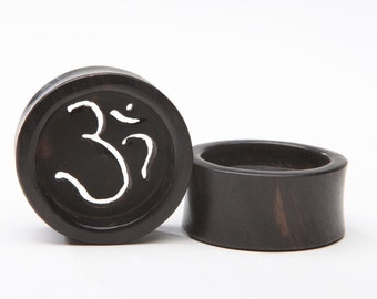 Ebenholz Holz Plugs mit OM Cutout Design - 7/16", 1/2", 9/16", 5/8", 11/16", 3/4", 7/8", 1"