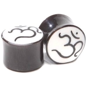 Horn Plugs with Buddhist Om symbol  4g (5mm), 2g (6mm), 0g (8mm), 00g (9.5mm), 7/16&quot; (11mm), 1/2&quot; (13mm), 9/16&quot; (14mm), 5/8&quot; (16mm) ON SALE
