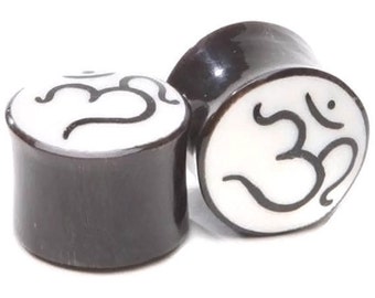 Horn Plugs with Buddhist Om symbol  4g (5mm), 2g (6mm), 0g (8mm), 00g (9.5mm), 7/16" (11mm), 1/2" (13mm), 9/16" (14mm), 5/8" (16mm) ON SALE