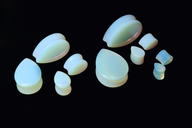 Opalite Teardrop Plugs Tear Drops Stone Plugs Wedding Plugs White Stone Plugs Plugs 2g, 0g, 00g, 7/16, 1/2, 11/16, 1, 1-1/8 image 2