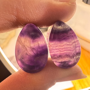 OOAK 11/16&quot; (17.5mm) Double Flare Fluorite Teardrop Stone Plugs - Gorgeous, Unique One of a Kind Plugs