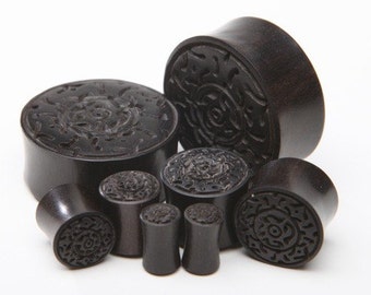 Ebony Wood Plugs with carved design