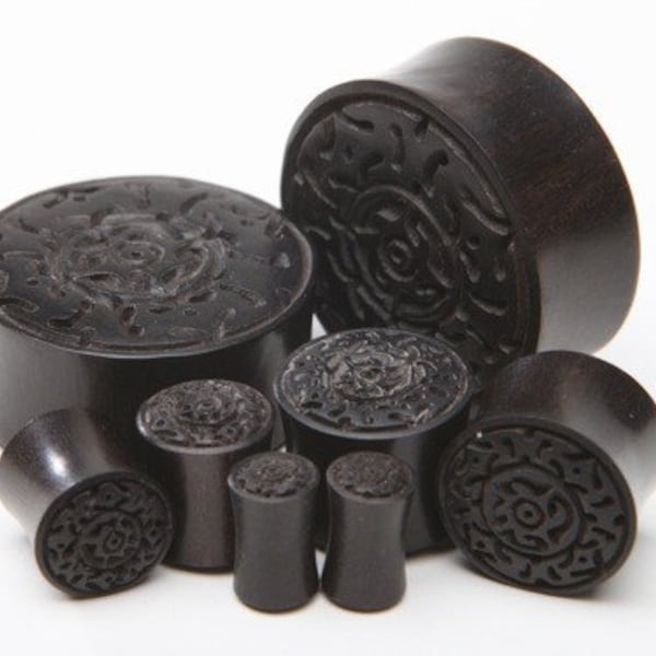 Ebony Wood Plugs with carved design