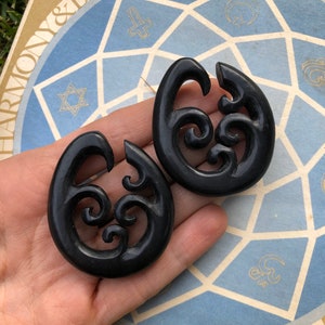 Ebony Wood Gauged Hoop Earrings 0g, 00g, 7/16&quot;, 1/2&quot;
