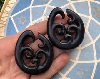 Ebony Wood Gauged Hoop Earrings 0g, 00g, 7/16", 1/2"