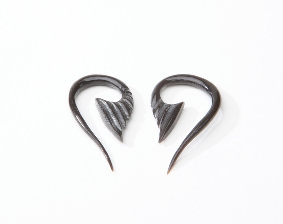 Horn Carved Gauge Earrings 10ga 2mm 8ga 3mm ON SALE Etsy