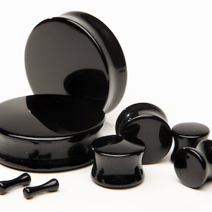 Pair of Solid Black Onyx Stone Plugs Available in Different Gauge Sizes 8g 6g 4g 2g 0g 00g 7/16" 1/2" 9/16" 5/8" 3/4" 7/8 1"