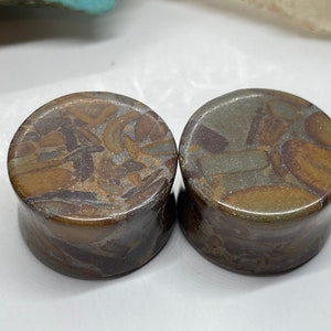 OOAK 3/4&quot; 19mm - Double Flare Bamboo Jasper Stone Plugs - One of a Kind Gauges