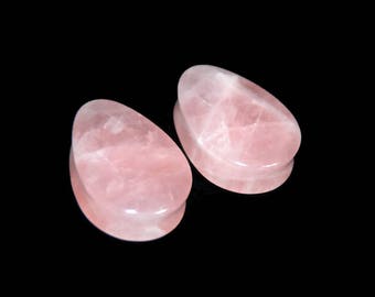 Teardrop Rose Quartz Stone Plugs  - 2g, 0g, 00g, 7/16", 1/2", 9/16", 5/8", 3/4", 7/8, 1"