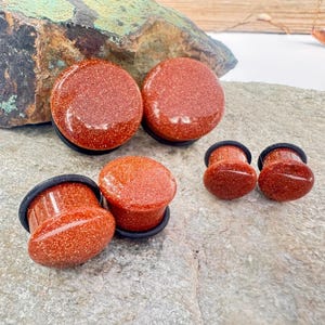 Red Goldstone Single Flare Plugs | Cute Ear Plugs | Stone Plugs | Single Flare  8g, 6g, 4g, 2g, 0g, 00g, 7/16&quot;, 1/2, 9/16, 5/8, 3/4, 7/8, 1