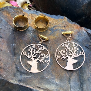 Brass Elk Magnetic Clasp Gauged Earrings  - Designed to be worn thru Tunnels - 2g, 0g, 00g, 7/16&quot;, 1/2&quot;, 9/16&quot;, 5/8&quot;, 3/4&quot;, 7/8&quot;, 1&quot;
