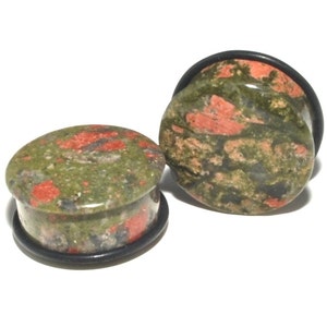 Stone Plugs | Single Flare Unakite plugs | Earthy Plugs | Plugs and Gauges  8g, 6g, 4g, 2g, 0g, 00g, 7/16&quot;, 1/2&quot;, 9/16&quot;, 5/8&quot;, 3/4&quot;, 7/8, 1&quot;
