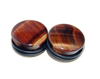 Single Flare Red Tigers Eye Plugs | Stone Plugs | Single Flare Plugs | Unique Stone Plugs 8g, 6g, 4g, 2g, 9/16", 5/8", 3/4", 7/8, 1"